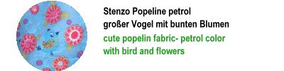 Stenzo Popeline petrol mit Blumen und Vogel